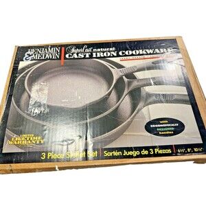 3 VTG Benjamin Medwin 10 1/2", 8”, 6 1/2”, Cast Iron Skillet Fry Pans  Orig Box